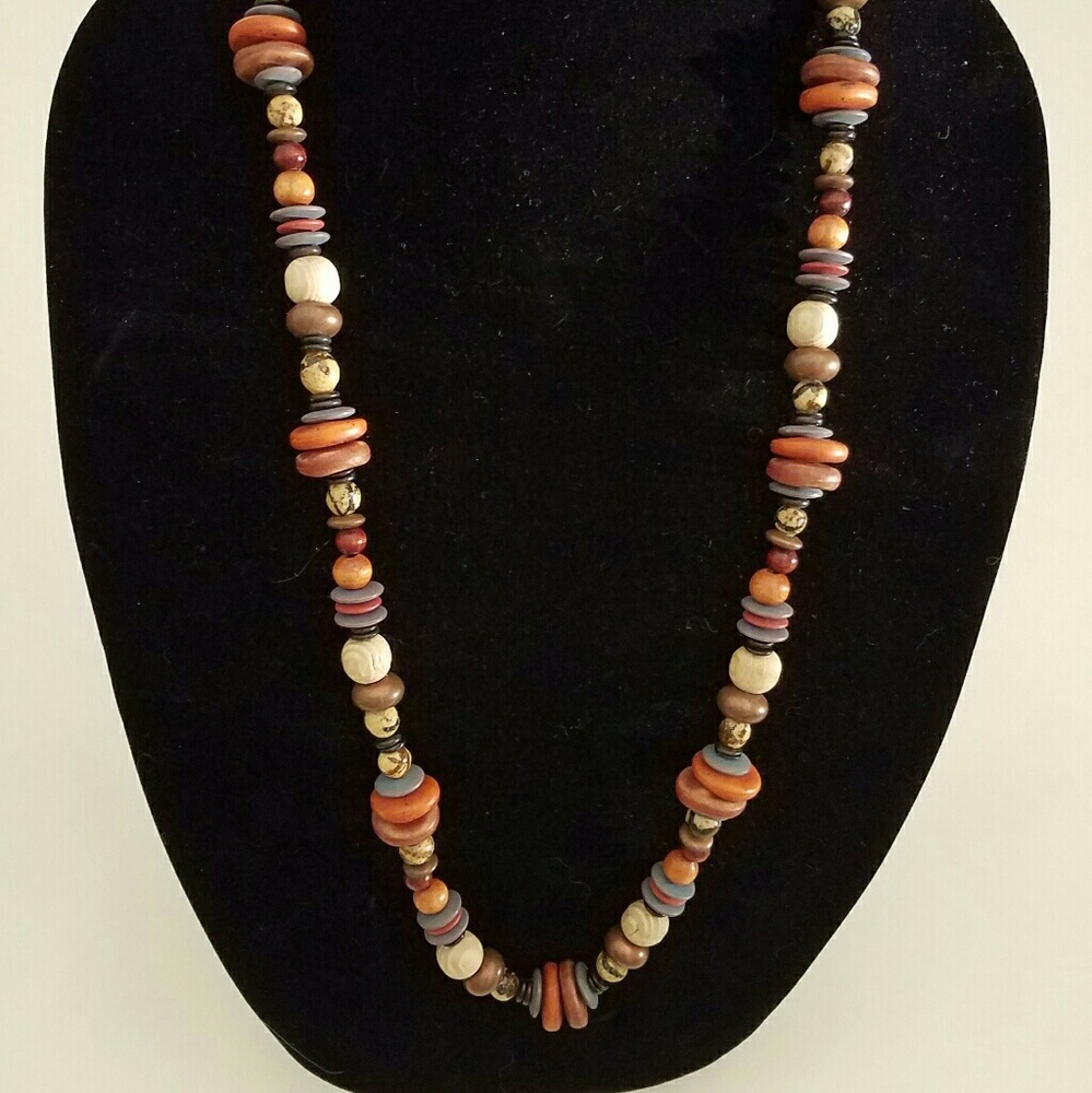 Vintage 24 Inch Wooden Multi Color Bead Necklace - Picture 3 of 6